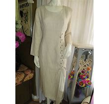 1980S' Ladies BEIGE Long Sleeve PENCIL/Fitted DRESS By Vanessa----Size Large