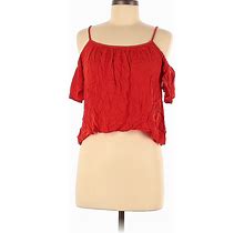 One Clothing Short Sleeve Blouse: Scoop Neck Cold Shoulder Red Print Tops - Women's Size Medium