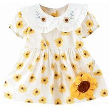 Odeerbi Girls Dresses Baby Girl Clothes Toddler Infant Short Sleeve Sunflower Printed Dress Princess Dress