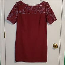 Ann Taylor Dresses | Ann Taylor Women's 6 Wine Colored Lace Top Mid Dress | Color: Red | Size: 6