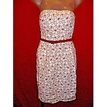 John Paul Gaultier White Red Cut Out Floral Strapless Belted Dress Sz