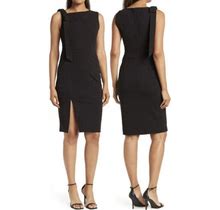 Calvin Klein Bow Tie Asymmetrical Design Sheath Dress, Black , Size 14