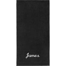Kaufman - Personalized Velour Beach And Pool Towel 100% Cotton 30in X 60in Solid Color Bath Towel Embroidered (Black)