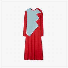 Tory Burch Women's Colorblock Honeycomb Jersey Dress In Rich Red, Size 14