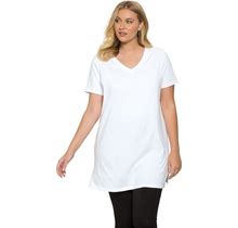 Plus Size Women's Short-Sleeve V-Neck Ultimate Tunic By Roaman's In White (Size 5X) Long T-Shirt Tee