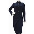 Chanel 12A Navy Blue Wool Long Sleeve Cc Logo Dress