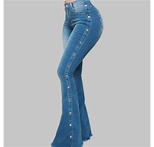 Women's Retro 90S Slim Fit Flared Jeans Blue-L