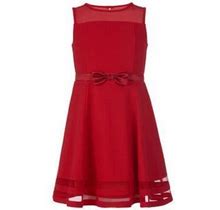 Calvin Klein Girls Plus Illusion Mesh Dress, Red, 14.5