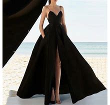 Loyisvidion Women's Fashion Solid Color Dress Sexy V-Neck Suspender Sleeveless Evening Dress Black 10(Xl)