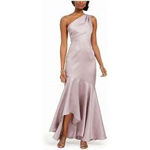 Adrianna Papell Womens Pink Ruffled Zippered Sleeveless Asymmetrical Neckline Maxi Formal Mermaid Dress 12