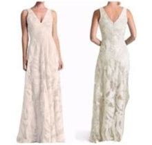 Dress The Population "Marlene" Plunging Embroidered Mesh Maxi Dress,