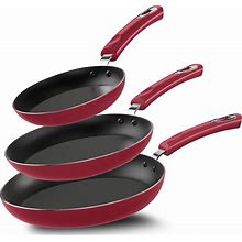 Utopia Kitchen Nonstick Frying Pan Set - 3 Piece Induction Bottom - 8 Inches, 9.5 Inches And 11 Inches (Red-Black)