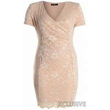 Womens Plus Size V Front Lace Wrap Padded Shoulder Dress