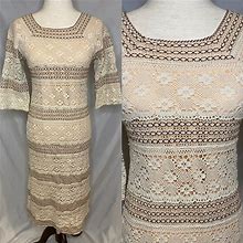 70S Crochet Lace Lined Shift Dress | Vintage Crochet Shift Dress | Boho Dress | Vintage Lace Midi Shift Dress