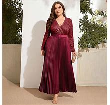 Women Plus Size Maxi Dresses Large Long Sleeve Clothing - XXL, Red