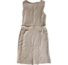 Monteau Peasant Cottagecore Linen Blend Dress Size Large Solid Sleeveless Belt