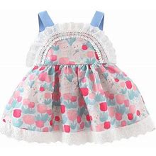Toddler Girls Dresses Sleeveless Rabbit Floral Print Lace Dress Dance Party Princess Dresses Clothes Baby Girl Clothes