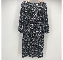 Calvin Klein Dress Womens 8 Black White Animal Print Jersey Knit Shift Bell Slv