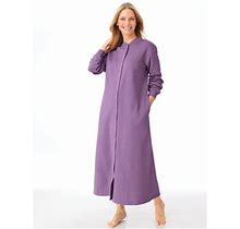 Women's Petite Snap-Front Long Fleece Robe, Dusty Plum Purple P-2XL