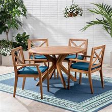 Noble House Home Furnishings Llc Blue 5-Pc Outdoor Dining Set In Teak And Finish Size 5