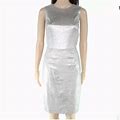 Ralph Lauren Dresses | Nwt Metallic Silver Foil Velvet Sheath Midi Dress | Color: Silver/Tan | Size: 12