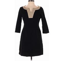 Talbots Casual Dress Open Neckline 3/4 Sleeve: Black Dresses - Women's Size 4 Petite