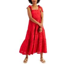 Msrp $130 Charter Club Petite Cotton Eyelet Midi Dress Red Size Pp