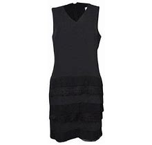Calvin Klein Cd4e14ra Black Tiered Mesh Lace Hem V-Neck Sheath Dress,