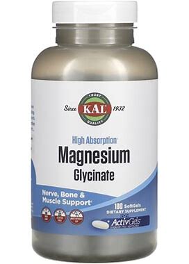 KAL, High Absorption Magnesium Glycinate, 180 Softgels, CAL-42892