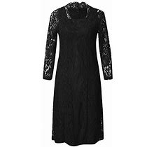 Uofoco Fashion Two Pieces Charming Dress Women Solid Color Mother Of The Bride Lace Dresses Black