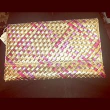 Neiman Marcus Bags | Nieman Marcus Metallic Woven Clutch/Crossbody | Color: Pink/Silver | Size: 7.5" X 11" X 1/2"