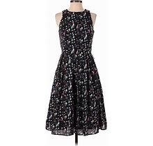 Isaac Mizrahi Cocktail Dress - A-Line: Black Print Dresses - Women's Size 4
