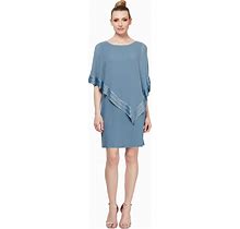 S.L. Fashions Women's Short Capelet Overlay Dress With Metallic Trim