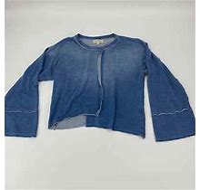 Cloth & Stone Blue Cropped Deconstructed Raw Hem Knit Top Women's Sz S