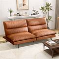 Hcore Futon Couch, Modern Faux Leather Sofa Bed With Memory Foam,Convertible Loveset Sleeper Couches For Living Room,Apartment,Bedroom,Bedroom,Brown