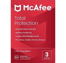 Mcafee Total Protection For 3 Users, Windows/Mac/Android/Ios/Chromeos, Product Key Card (MTP21EST3RAAM)