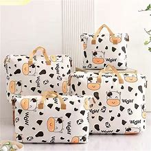 Vobobe 4PCS Large Capacity Storage Bags With Handle Foldable Organizer Set Cute Cow Print Storage Containers For Comforters Bedding Blankets Clothes