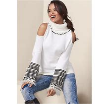 Women's Cold-Shoulder Turtleneck Sweater - White & Black, Size 3X By Venus
