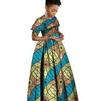 African Clothing Ruffles Collar Short Sleeve Long Dress Women Cotton