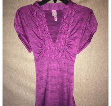 Heart Soul Tops | Magenta Ruffle Chest Dress Shirt | Color: Pink/Purple | Size: L