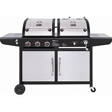 Royal Gourmet ZH3002SN 3-Burner 25,500-BTU Dual Fuel Gas And Charcoal Grill Combo, Cabinet Style, Outdoor BBQ Garden Barbecue Cooking, Silver