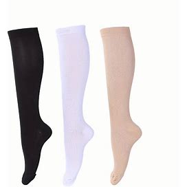 3 Pairs Copper Compression Socks For Women & Men, Circulation 10-20 Mmhg Wide Calf Compression Socks For Nurses Running,Black White,Popular,Temu