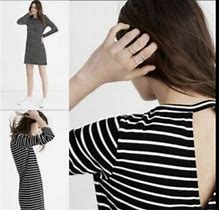 Madewell Womens Long Sleeve Dress Black White Striped Keyhole Back