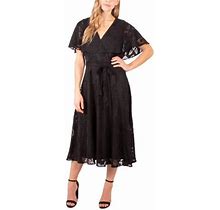 Ny Collection Women's Petite Burnout Cape-Sleeve Fit & Flare Dress Black Size Medium