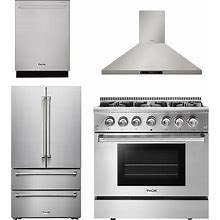 Thor Appliance Package - 36 in. Gas Burner/Electric Oven Range, Range Hood, Refrigerator, Dishwasher, AP-HRD3606U-16