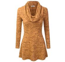Doublju Womens Long Sleeve Cowl Neck A-Line Tunic Sweater Dress Orange, 2X
