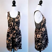 Anthropologie Dresses | Anthropologie / Kimchi Blue Mini Skater Dress, Black Tan Floral Lace Boho, M | Color: Black/Cream | Size: M