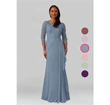 Azazie A-Line/Princess Scoop Floor-Length Lace Mother Of The Bride Dresses, Dusty Blue , Size A10-Azazie Calanthe