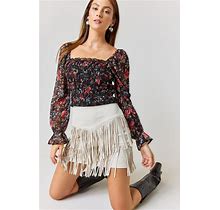 Women's Mataline Fringe Faux Suede Mini Skirt In Ivory By Francesca's - Size: S
