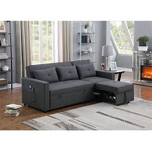 Modern Style Dark Gray Linen Convertible Sleeper Sofa With Side Pockets
